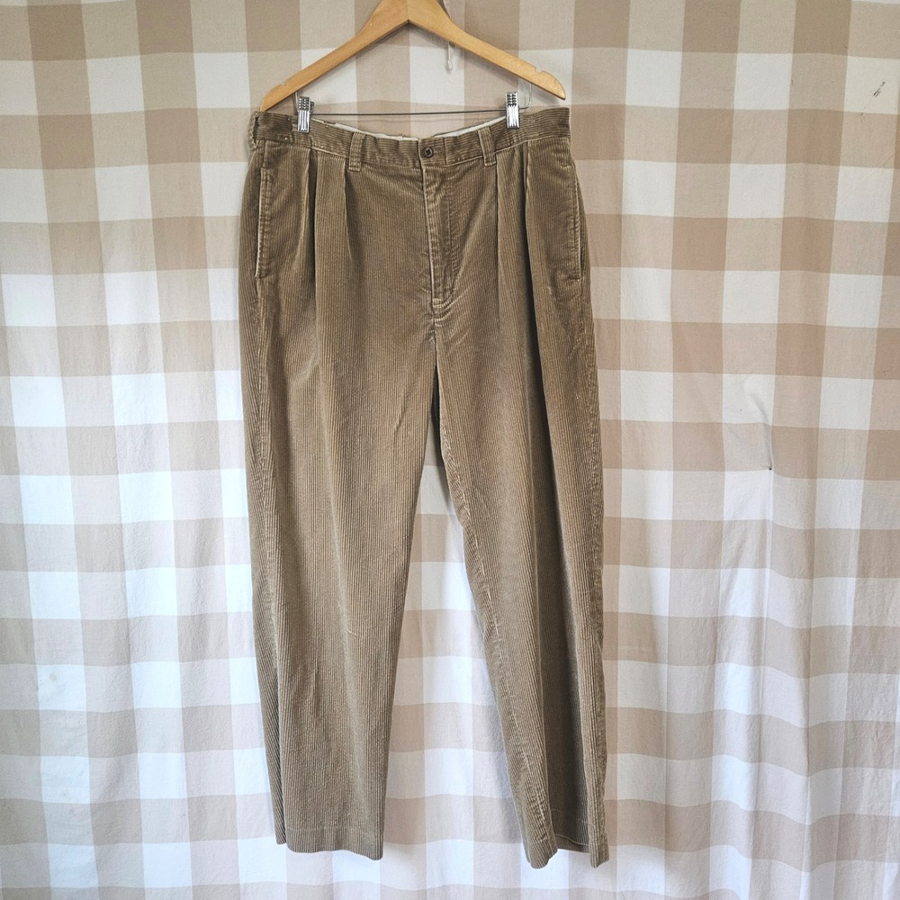 Vintage Polo by Ralph Lauren Mens Corduroy Wide Wale Pleated Pants Tan 38x32